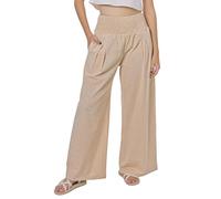 Lofbaz Donna Estate Cotone e Lino a Gamba Larga Fluttuante Pantaloni Palazzo Spiaggia a Vita Alta Boho Lunghi da Relax con Tasche Kaki M