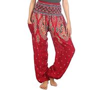 Lofbaz Donna Floreale Affumicato Vita Boho Harem Pantaloni Burgundy M