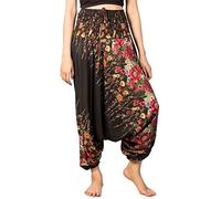 Lofbaz Donna Floreale Stampato Grembiule Vita 2 in 1 Tuta Pantaloni Nero 2XL