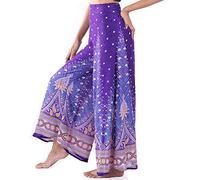 Lofbaz Donna Gamba Larga Palazzo Pantaloni Yoga Hippie Harem Flowy Pantaloni - Peacock 1 Viola e Oro - M