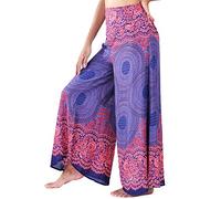 Lofbaz Donna Gamba Larga Palazzo Pantaloni Yoga Hippie Harem Flowy Pantaloni - Rosa 1 Blu Scuro - M