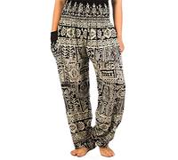 Lofbaz Donna Harem Colorato Smocked Waist Boho Funky Pantaloni Nero Size L