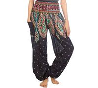 Lofbaz Donna Harem Colorato Smocked Waist Boho Peacock Pantaloni Blu Scuro Size S