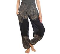Lofbaz Donna Harem Colorato Smocked Waist Boho Peacock Pantaloni Nero Size L