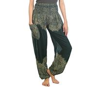 Lofbaz Donna Harem Colorato Smocked Waist Boho Peacock Pantaloni Verde Size 2XL