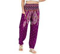 Lofbaz Donna Harem Colorato Smocked Waist Boho Peacock Pantaloni Viola Size S