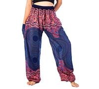 Lofbaz Donna Harem Rosa 1 Colorato Smocked Waist Boho Pantaloni Blu Scuro Size S