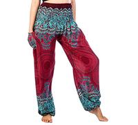 Lofbaz Donna Harem Rosa 1 Colorato Smocked Waist Boho Pantaloni Borgogna Size M