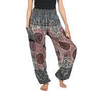 Lofbaz Donna Harem Rosa 2 Colorato Smocked Waist Boho Pantaloni Bianco Size S