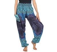 Lofbaz Donna Harem Rosa 2 Colorato Smocked Waist Boho Pantaloni Blu Size L