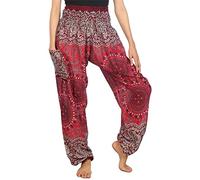 Lofbaz Donna Harem Rosa 2 Colorato Smocked Waist Boho Pantaloni Borgogna Size M