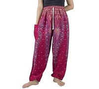 Lofbaz Donna Pavone 1 Coulisse Harem Boho Pantaloni Borgoña & Gold L