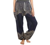 Lofbaz Donna Pavone 2 Coulisse Harem Boho Pantaloni Blu Scuro L