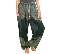 Lofbaz Donna Pavone 2 Coulisse Harem Boho Pantaloni Verde Scuro M