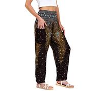 Lofbaz Donna Pavone Stampare Affumicato Vita Harem Boho Pantaloni Marrone 2XL