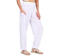 Lofbaz Donna Raion Stampare Affumicato Vita Boho Harem Pantaloni Solido Bianco M