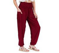 Lofbaz Donna Raion Stampare Affumicato Vita Boho Harem Pantaloni Solido Burgundy XL