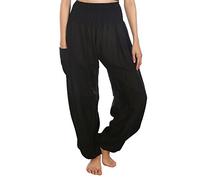 Lofbaz Donna Raion Stampare Affumicato Vita Boho Harem Pantaloni Solido Nero 2XL