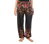 Lofbaz Donna Smocked Cintura Boho Floral Harén Pantalones Nero M