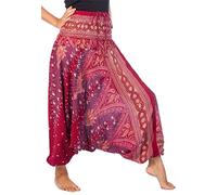 Lofbaz Donna Stampa Pavone 2 in 1 Harem Pantaloni Tuta Borgogna & Gold M