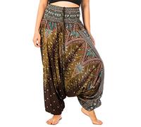 Lofbaz Donna Stampa Pavone 2 in 1 Harem Pantaloni Tuta Marrone M