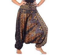 Lofbaz Donna Stampa Pavone 2 in 1 Harem Pantaloni Tuta Nero & Gold L