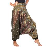 Lofbaz Donna Stampa Pavone 2 in 1 Harem Pantaloni Tuta Verde Scuro M