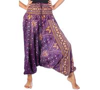 Lofbaz Donna Stampa Pavone 2 in 1 Harem Pantaloni Tuta Viola & Gold S