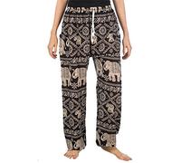 Lofbaz Donna Tailandese Elefanti Coulisse Harem Boho Pantaloni Nero 3XL