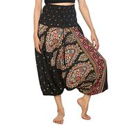 Lofbaz Donna Tailandese Floreale Harem 2 in 1 Tuta Pantaloni Nero S
