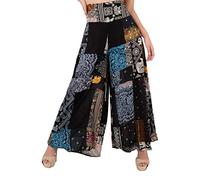 Lofbaz Patchwork da Donna Pantaloni Palazzo Gamba Larga Yoga Lounge Hippie Harem Pantaloni fluidi Juniors Ladies Travel Cover Up Beachwear Patchwork Nero M