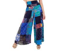 Lofbaz Patchwork da Donna Pantaloni Palazzo Gamba Larga Yoga Lounge Hippie Harem Pantaloni fluidi Juniors Ladies Travel Cover Up Beachwear Patchwork Blu L