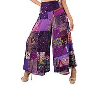 Lofbaz Patchwork da Donna Pantaloni Palazzo Gamba Larga Yoga Lounge Hippie Harem Pantaloni fluidi Juniors Ladies Travel Cover Up Beachwear Patchwork Viola M