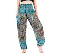 Lofbaz Yoga Boho Pantaloni per Le Donne Harem Hippie Abbigliamento Pigiama Lounge Jogging Indiana Bohemian Danza Spiaggia Fiore Verde Acqua L