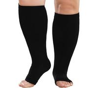 LOFIR Calze a Compressione per Uomo e Donna: Calze a Medico Compressione Graduata 20-30 mmHg Classe III Calze Elastiche Contenitivo Punta Aperta Polpaccio Spessi al Ginocchio Taglia Grande Nero 1 Paia