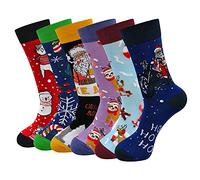 LOFIR Calze Natalizie da Uomo Fantasia Calzini del Pupazzo di Neve, Divertenti Calzini da Uomo con Motivo Animali in Cotone, taglia 39-44, 6 paia