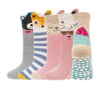 LOFIR Calzini Invernali Antiscivolo Bambini: Calze Pantofole Bambina Pelosi e Morbide in Pile Doppia Faccia - Calzettoni Divertenti e Calde per Casa Dormire Idea Regalo 5 Paia Animale 35-38