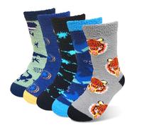 LOFIR Calzini Invernali Antiscivolo Bambini: Calze Pantofole Bambino Pelosi e Morbide in Pile Doppia Faccia - Calzettoni Divertenti e Calde per Casa Dormire Idea Regalo 5 Paia Dinosauro 35-38