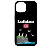Lofoten Puffin Colony Sea Cliffs Norvegia bandiera viaggio Souvenir Custodia per iPhone 15