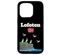 Lofoten Puffin Colony Sea Cliffs Norvegia bandiera viaggio Souvenir Custodia per iPhone 15 Pro