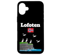 Lofoten Puffin Colony Sea Cliffs Norvegia bandiera viaggio Souvenir Custodia per iPhone 16 Plus