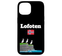 Lofoten souvenir Puffin Colony Sea Cliffs bandiera Norvegia Custodia per iPhone 15