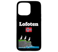 Lofoten souvenir Puffin Colony Sea Cliffs bandiera Norvegia Custodia per iPhone 15 Pro Max