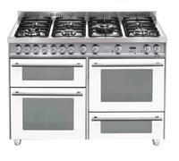 Lofra PBP126SMFET+MFT/2AEO Cucina a Gas 7 Fornelli con forno Elettrico da 120 cm Perlato, Acciaio inossidabile, Bianco
