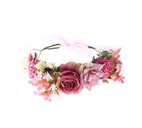 Lofruiin Corona da donna in stile pastorale con rose, regolabile, corona di fiori di rosa per feste in spiaggia (A-fucsia)