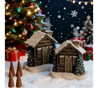 Log Cabin Snowy Winter Incense Cone Burner, Log Cabin Incense Burner with Smoking Chimney, Back Flowing Diffuser for Home Decor, Resin Christmas Decorations (2pcs)