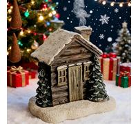 Log Cabin Snowy Winter Incense Cone Burner, Log Cabin Incense Burner with Smoking Chimney, Back Flowing Diffuser for Home Decor, Resin Christmas Decorations (1pcs)