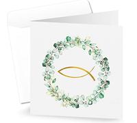 Logbuch-Verlag 10 biglietti di invito per comunione, battesimo, con pesce, biglietti di ringraziamento, colore bianco, oro, verde, con buste, 15 x 15 cm