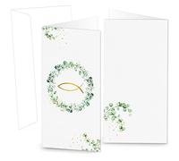 Logbuch-Verlag 10 biglietti pieghevoli con buste lettere color bianco verde oro con pesce cristiano e eucalipto inviti battesimo comunione cresima biglietto auguri ringraziamento 10,5 x 21 cm