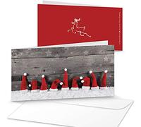 Logbuch-Verlag 10 cartoline natalizie lettere carte d’auguri color grigio rosso bianco con cappelli di Natale e stelle 10,5 x 21 cm + 10 buste da lettere color bianco
